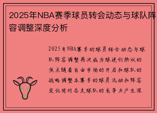 2025年NBA赛季球员转会动态与球队阵容调整深度分析 2025年NBA赛季球员转会动态与球队阵容调整深度分析